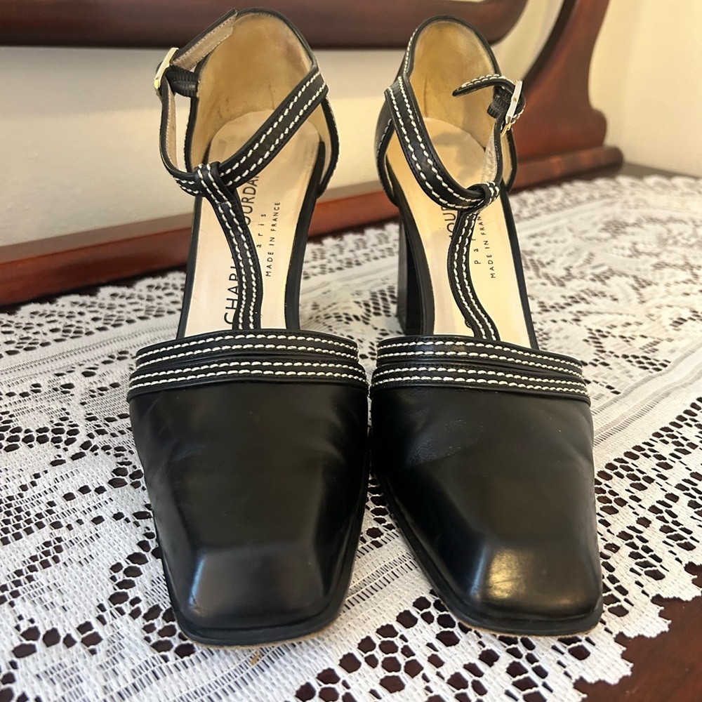 Vintage Charles Jourdan Black Ankle Strap Heels